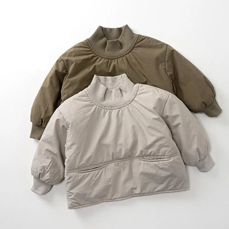 

2025 Winter New Children Long Sleeve Warm Coat Solid Baby Girls Casual Pullover Tops Thick Warm Kids Boys Cotton Padded Jacket