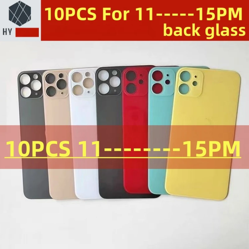 

10Pcs large hole Back Glass For iPhone 11 12 Mini 13 14 15 Plus Pro Max Rear Battery Cover Replacement