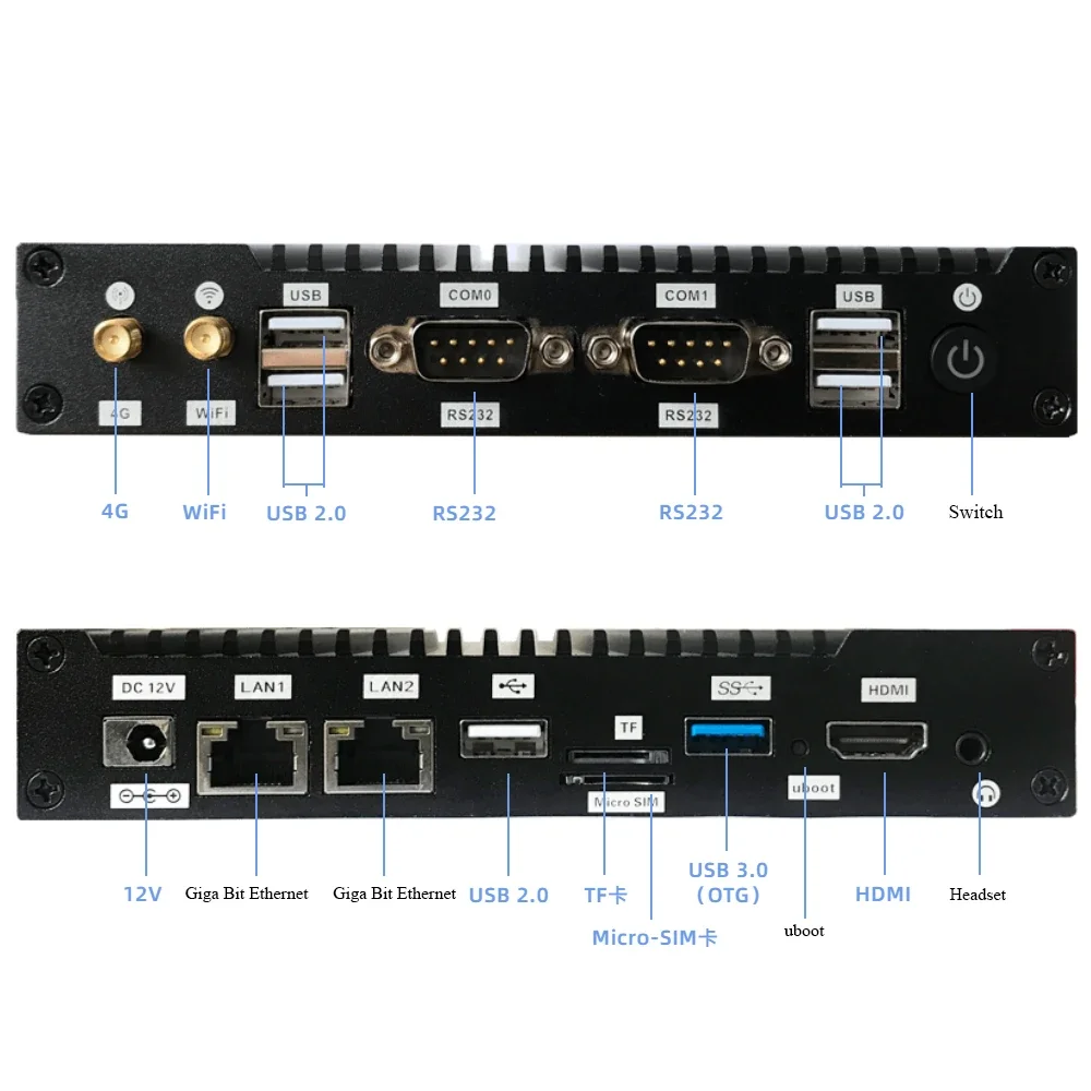 DYASUO Fanless RK3288 RK3399 RK3568 Mini PC industriale VGA 4GB 32GB Android Linux Computer robusto incorporato RS232 Disponibile