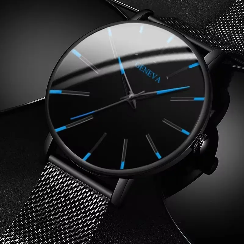 Geneva Watch Men Ultra Thin Watches Black Steel Mesh Band Quartz Wristwatches Men Sports Watches Montre Homme Horloge Heren