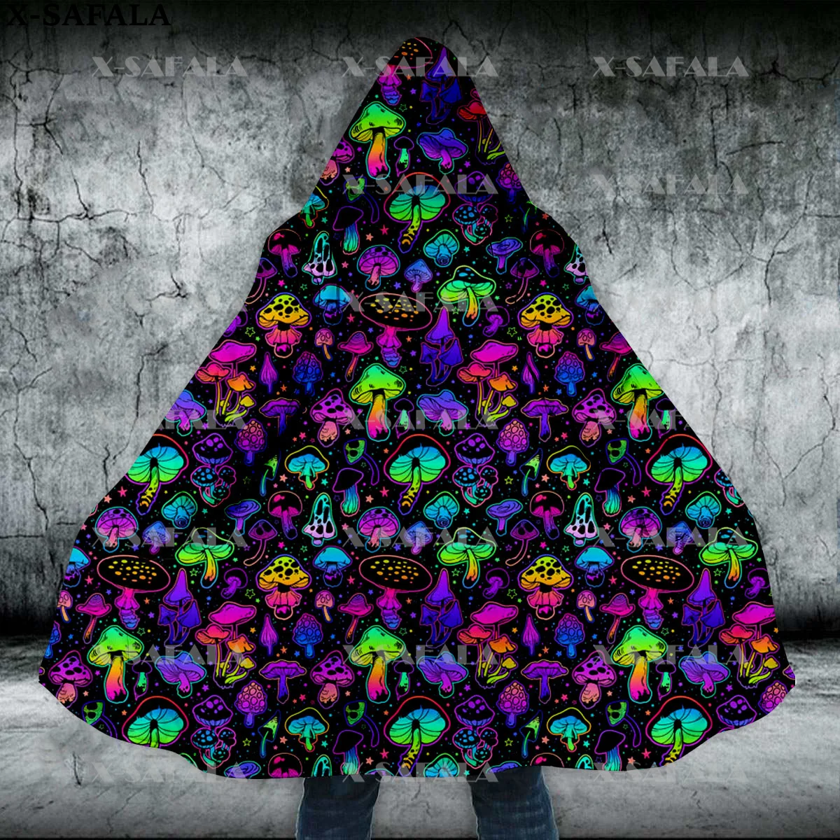 

Trippy Psychedelic Mushroom Eyes Weeds Thick Warm Hooded Cloak Men Overcoat Coat Windproof Fleece Cape Robe Hooded Blanket-9