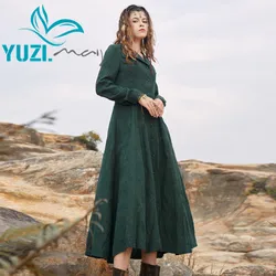 Dress For Women 2022 Yuzi.may Boho New Silk Woman Dresses Turn-down Collar Single Breasted Long Vestidos Femininos A82387