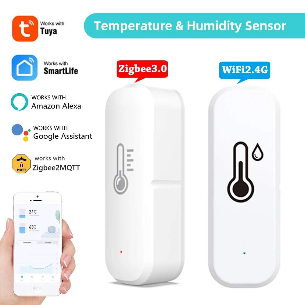 Tuya Zigbee WiFi Temperature Humidity Sensor Indoor Thermometer Monitor For Smart Life APP Work With Alexa Google Home Assistant