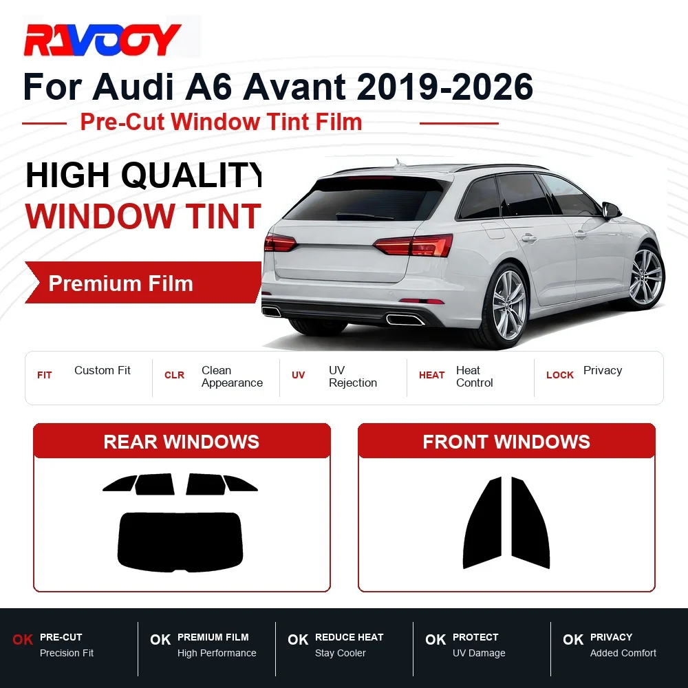 Film teinté premium pré-découpé pour vitres Audi A6 Avant 2019-2026 – Protection UV et chaleur, film de confidentialité pour vitres avant et arrière