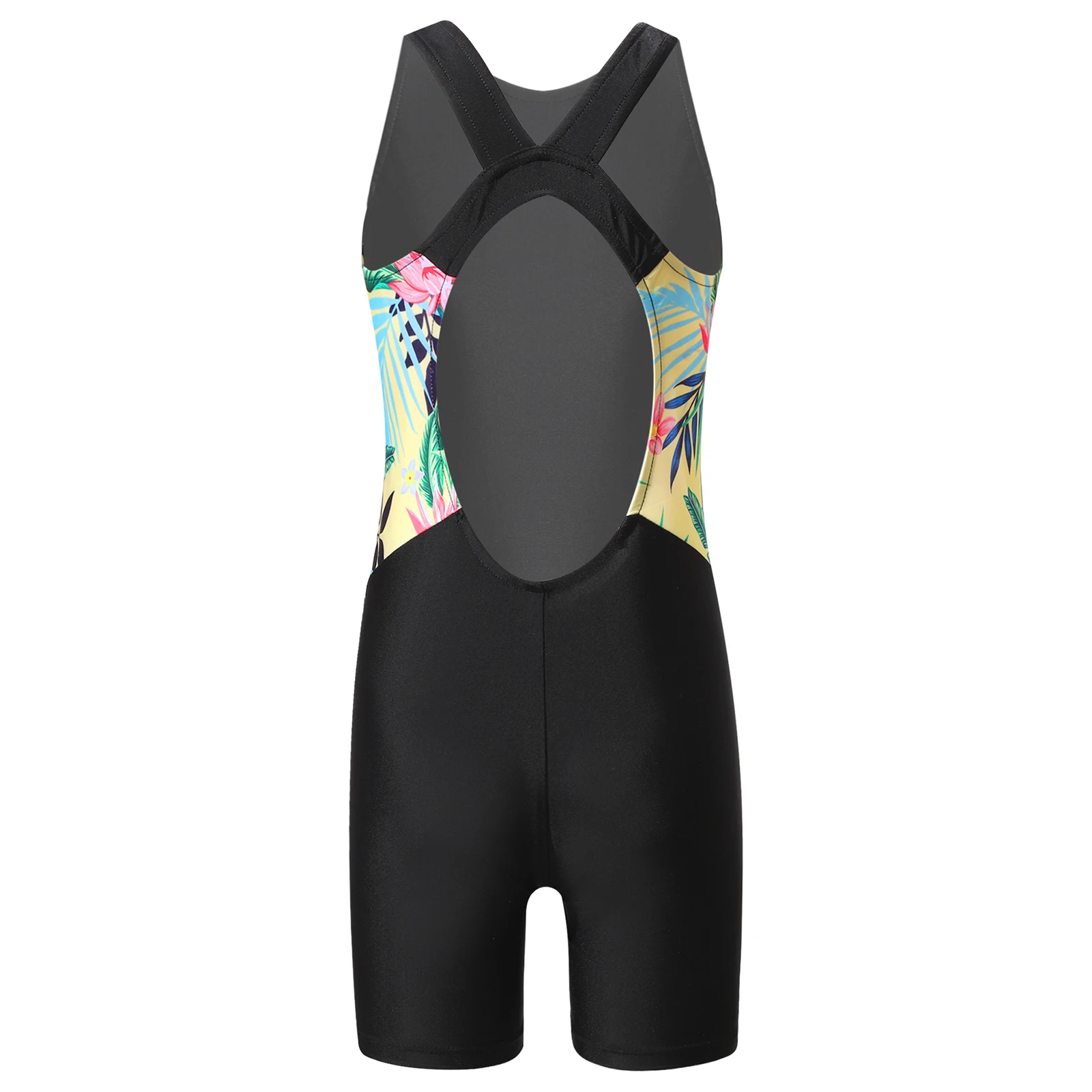 New Kids Girls One-piece Swimwear Round Neck Sleeveless Open Back Jumpsuit Beach Pool Sport Swimming Bathing Costumes Bodysuits