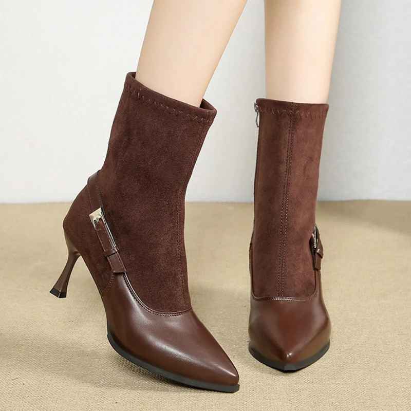 

Women Ankle Boots Sexy New Winter High Heels Shoes Party Pointed Toe Fashion Boots Trend 2025 Brand Suede Pumps Mujer Zapatos