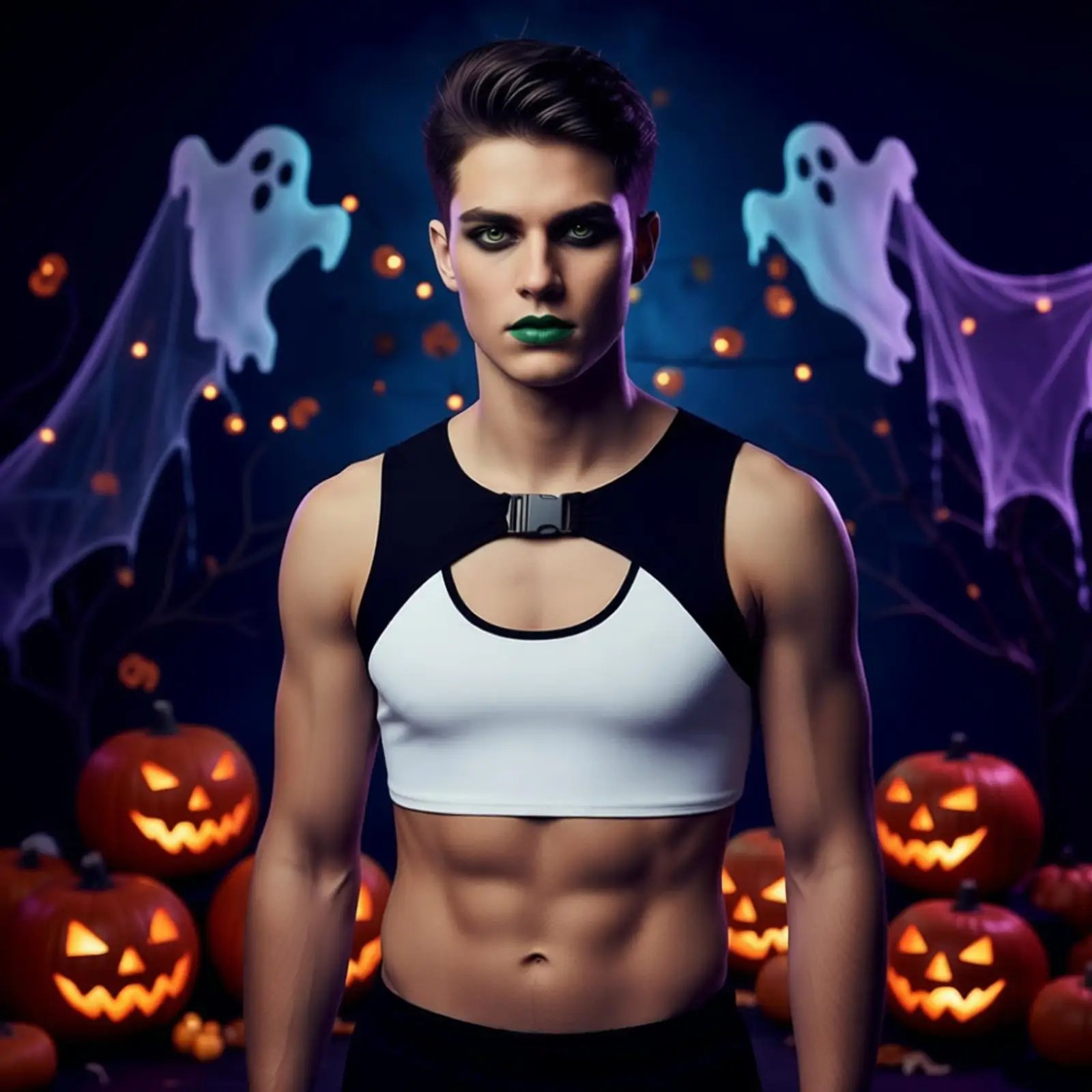 Men Summer Workout Crop Top Mesh Patchwork Harness Hollow Out Buckle Sleeveless Vest Tank Top for Wrestling Running Clubwear