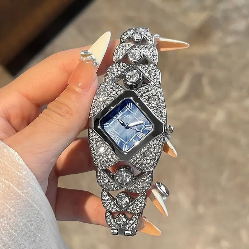 

Роскошный браслет с бриллиантами, женские нерегулярные золотые стальные ремешки, женские часы в стиле ретро, водонепроницаемые кварцевые часы с большим циферблатом