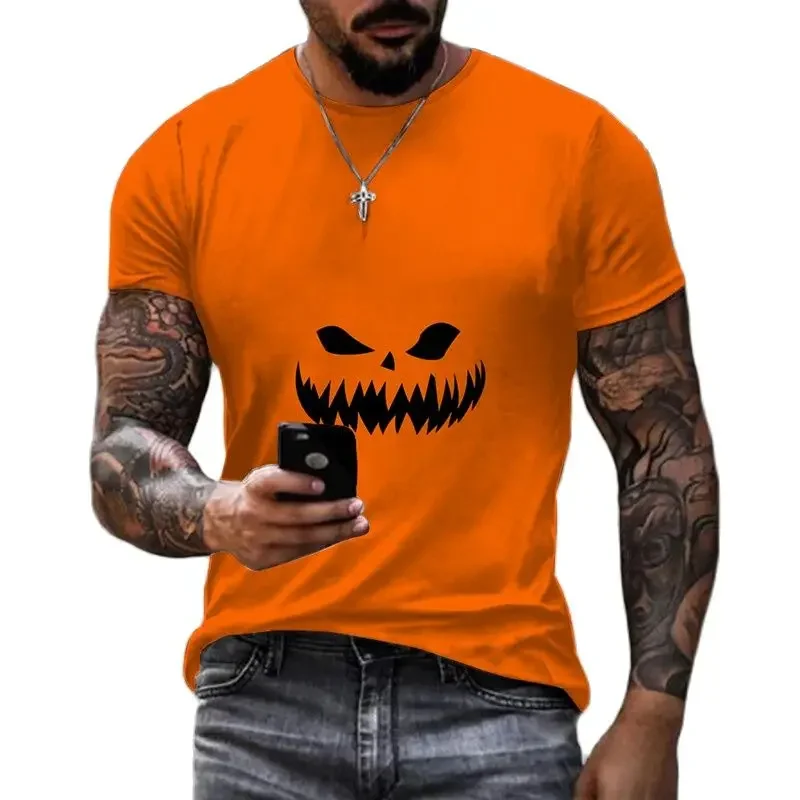 Fashion Terror Funny Pumpkin Shape graphic t shirts For Men Halloween Festival Casual Personality Printed Round Neck Tees Tops