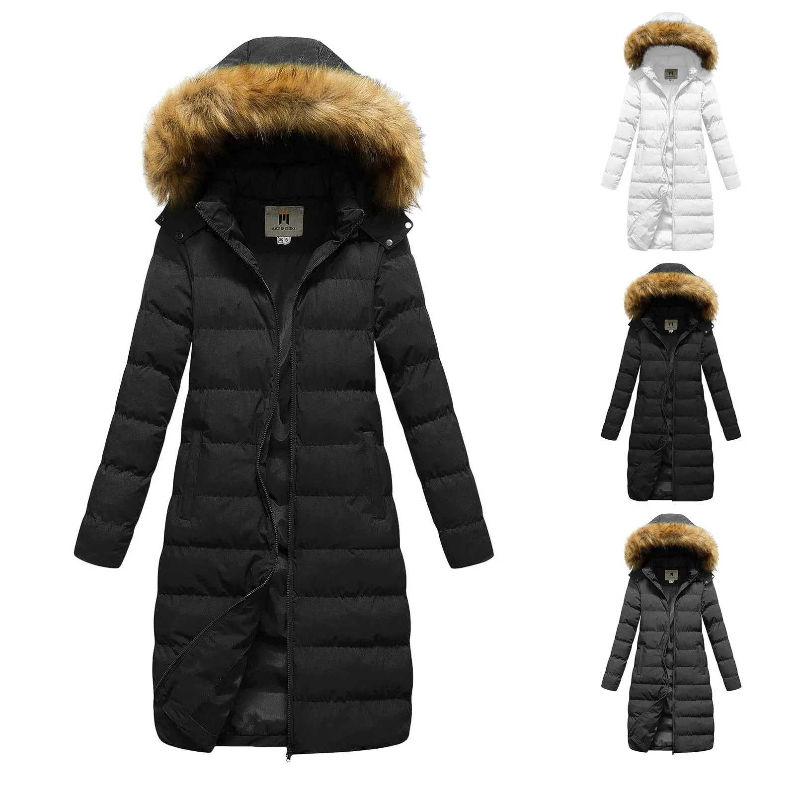 Women'S Winter Faux Jacket With Down Insulation Jacket And Detachable Hood Plus Size Jacket Women Long Parkas Warm Female Coat