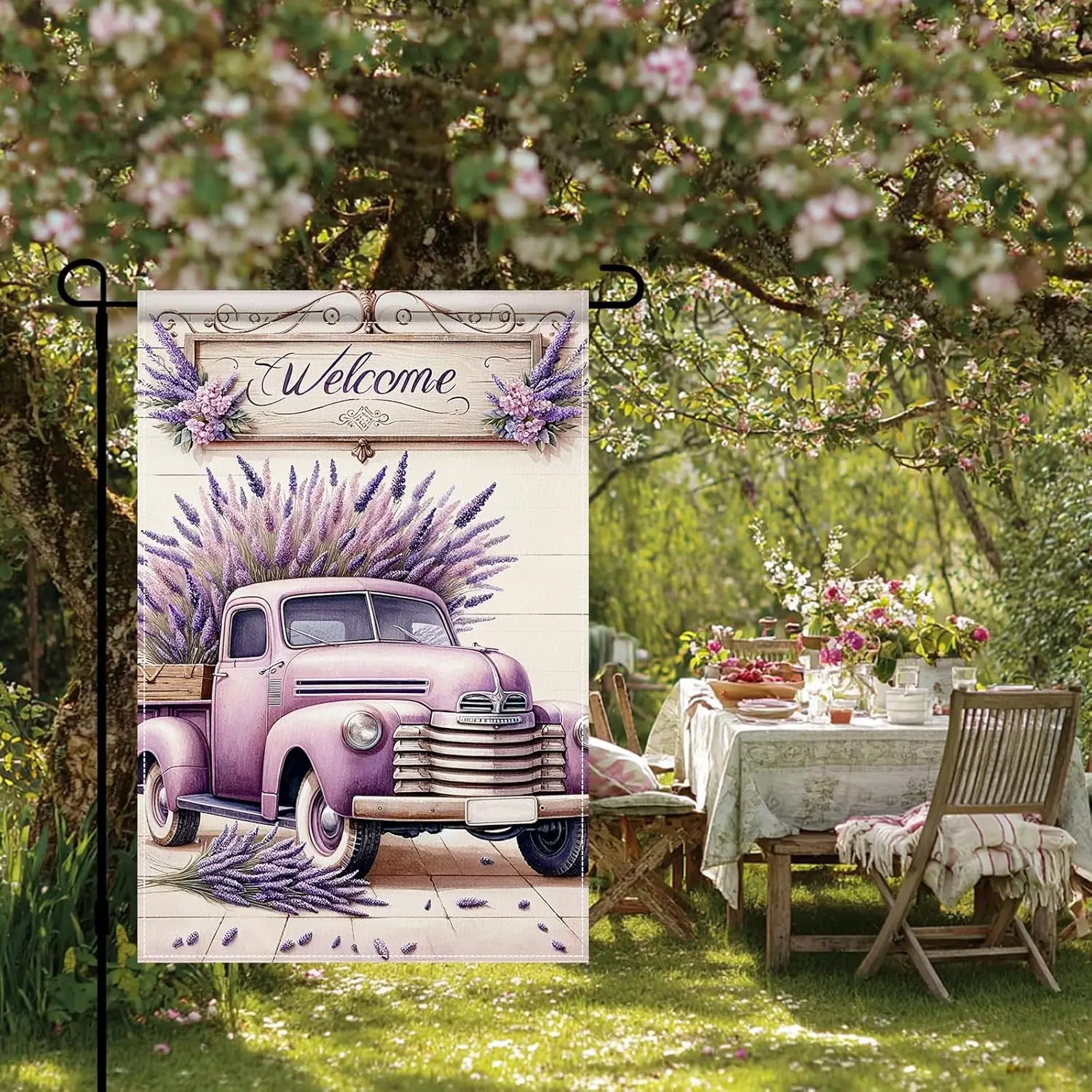 BlissYard Spring Garden Flag 12x18 Inch Double Sided Welcome Lavender Vintage Truck Rustic Farmhouse Yard Outdoor Small Burl jjp