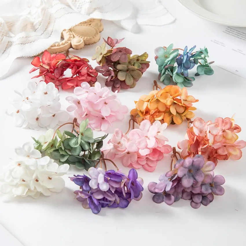 10PC 실크 수국 인공 꽃 홈 웨딩 사탕 상자 화환 장식 크리스마스 장식 높은 품질