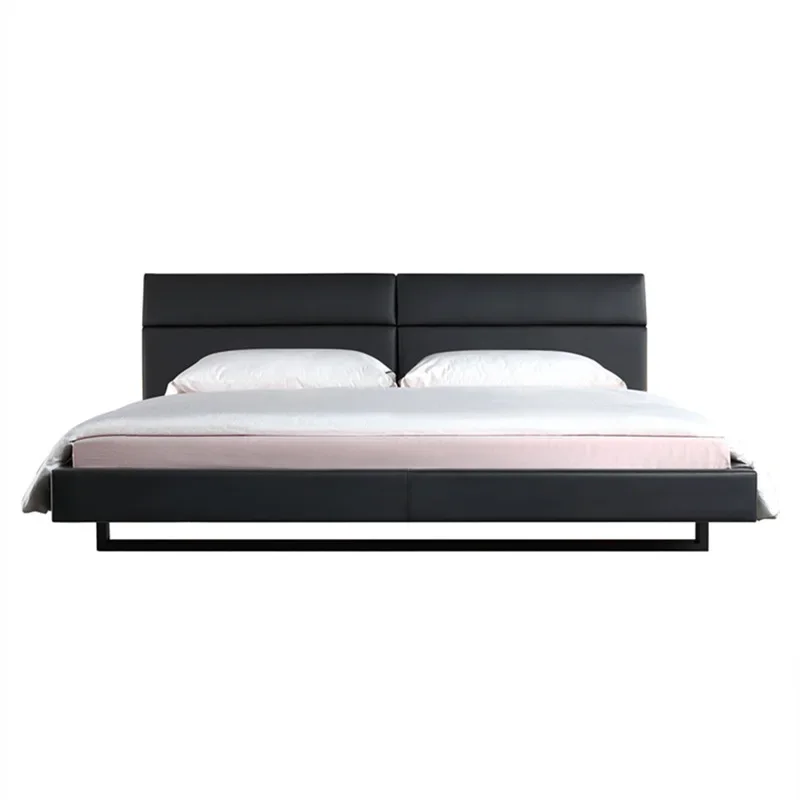 Italian minimalist leather first layer cowhide double bed