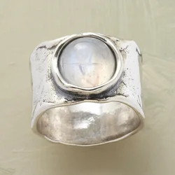 New Retro Round Moonstone Women's Wide-faced Ring Platinum Color Women's Large Ring Wedding Jewelry Accessories Senior Gift