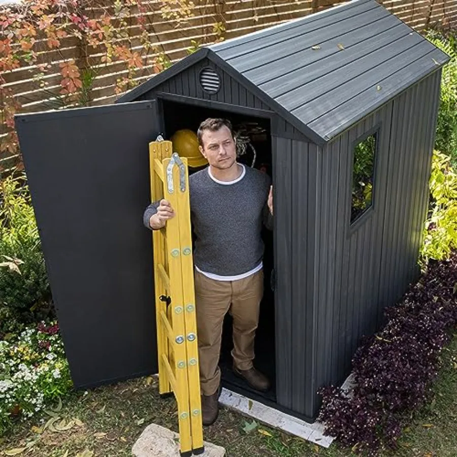 Darwin Resin Outdoor Storage Shed, Lockable, Graphite Gray, Feet