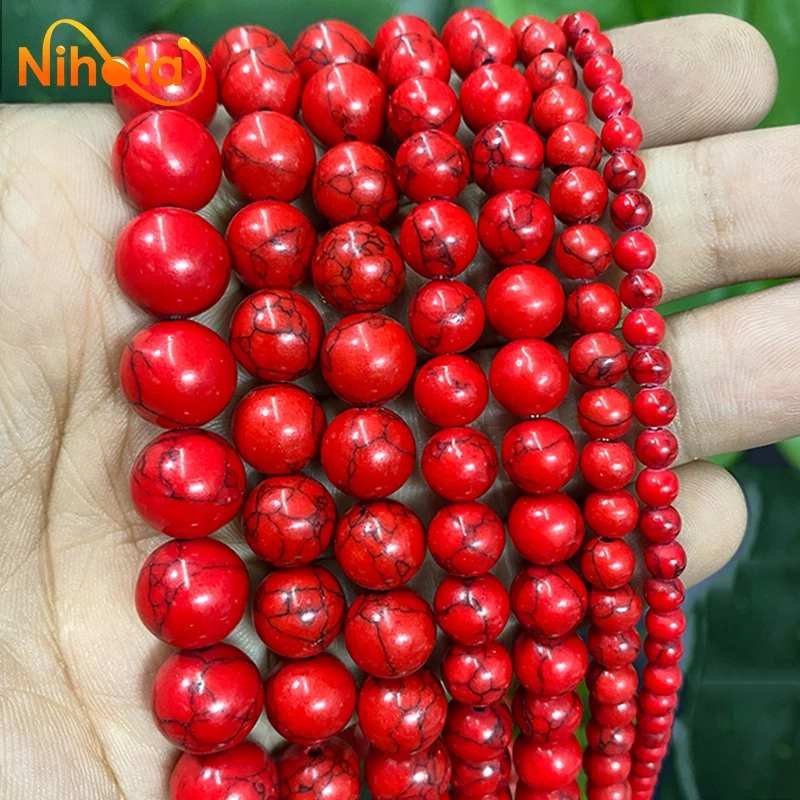 Smooth Red Turquoises Round Spacer Beads DIY Bracelet Earrings Accessories 15