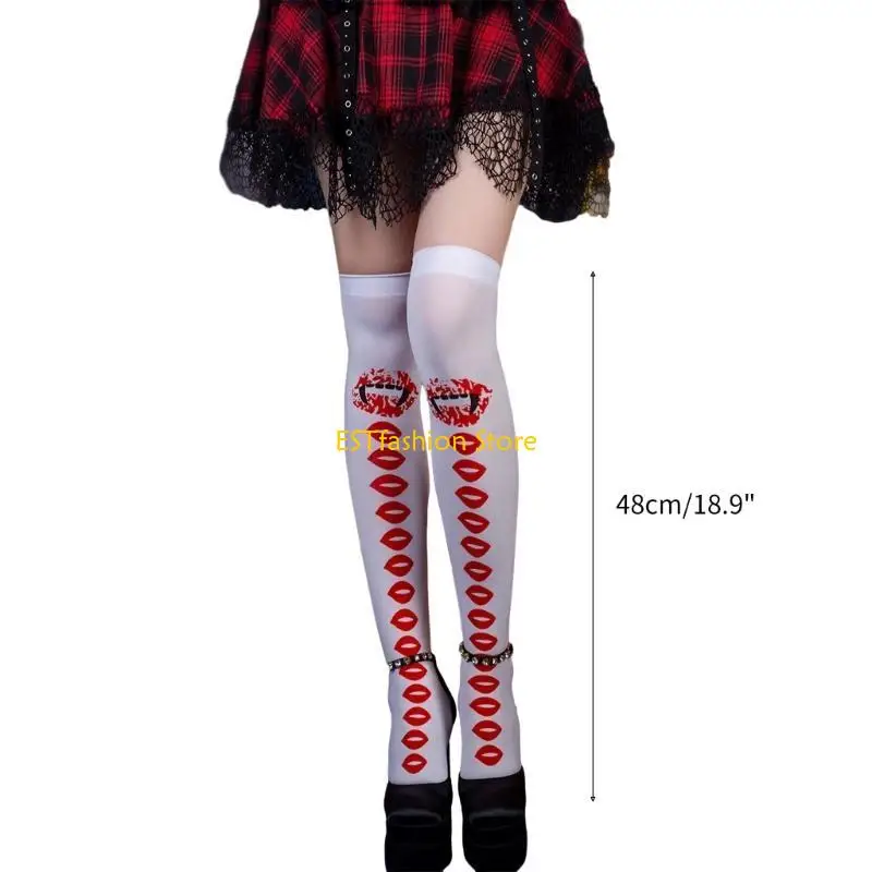 Y5GC bloedige lippen over knie hoge sokken lippen dij hoge kousen Halloween -kousen