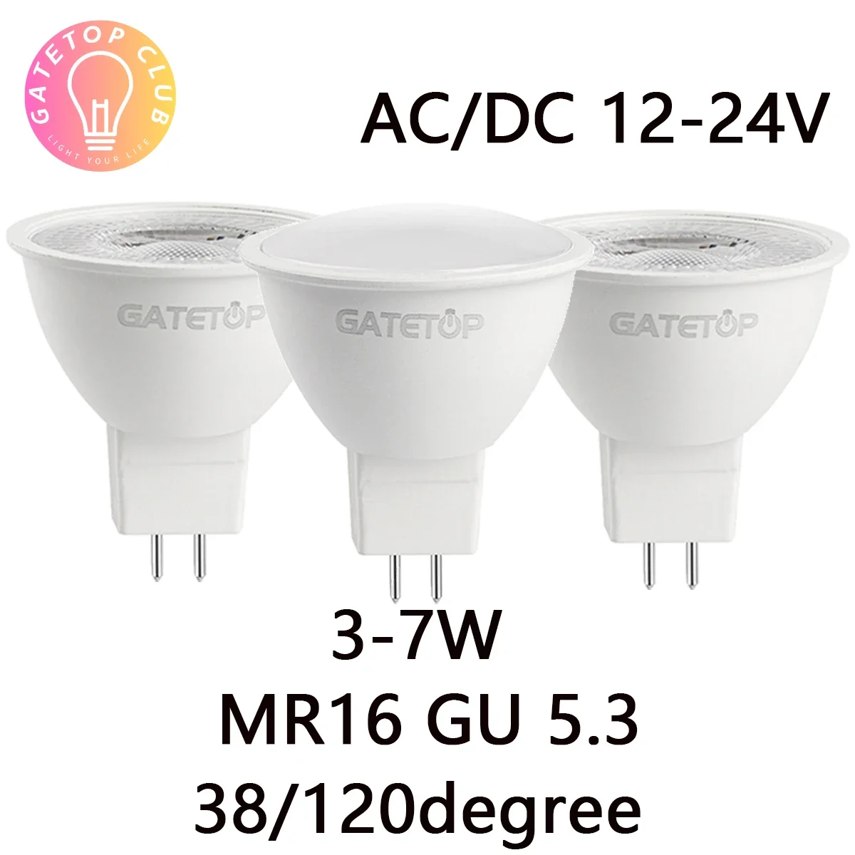 

10PCS MR16 LED Spotlight 38/120 Degrees AC/DC LED 12V-24V Light Without Flicker 3W -7W Lamp For Home Decoration