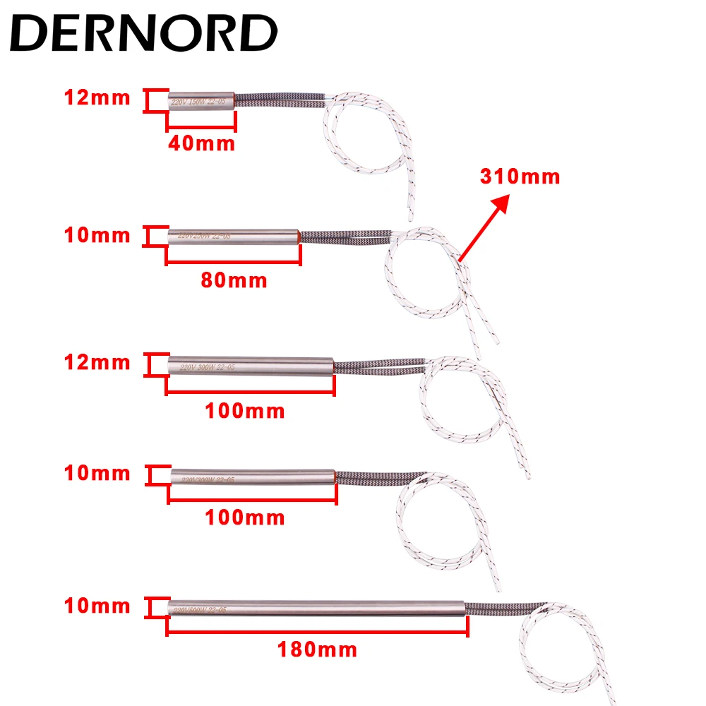 

220v Cartridge Heating Element 10*80mm/100mm/180mm 12*40mm/100mm Pellet Radiator Parts 150w/250w/300w/500w