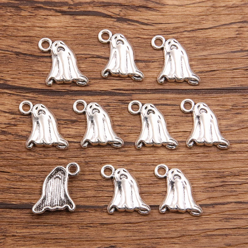 20PCS 14X16mm 2 Color Wholesale Metal Alloy Terror Terrible Ghost Charms Halloween Pendant For Jewelry Making DIY Handmade Craft