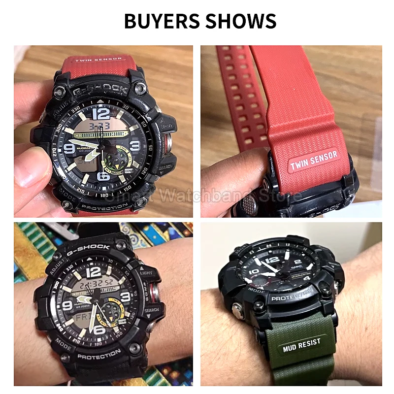 ل كاسيو Mudmaster GWG-100/GSG-100 رمادي/كاكي/أحمر الراتنج حزام ساعة مشبك خاص حجم خاص مقاوم للرطوبة شريط متين
