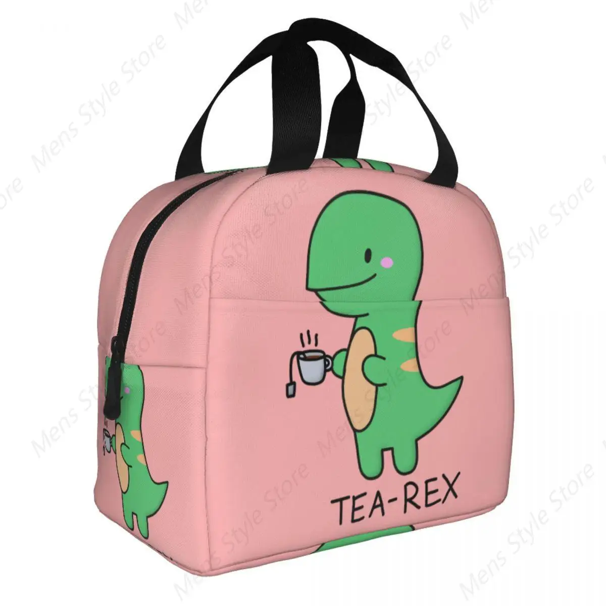 Cute Tea T-Rex Baby Insulated Lunch Bag for Women Cooler Thermal Food Cartoon Dinosaur Lunch Box Camping Travel Picnic Bags