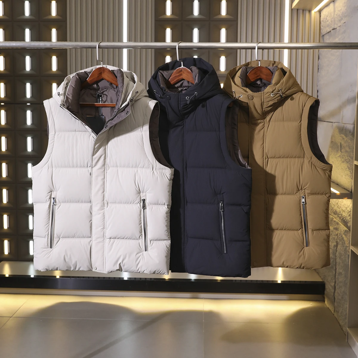 

High-End 90 Du down Men's Autumn Winter Stand Collar down Vest Waterproof Faion Urban Sle Youth Daily Wear Zipper Closure