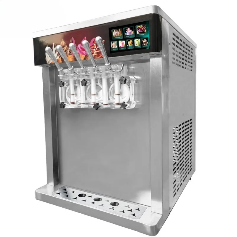5-Head soft ice cream machine 5-inch touch screen multi-function vertical desktop soft ice cream machine