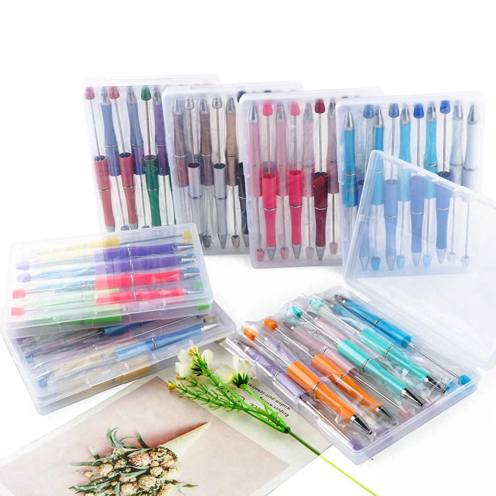 1set/Box  Bead Pen Plastic Ballpoint Pen DIY Beaded Pen School Office Writing Supplies Stationery Wedding Gift Accessories