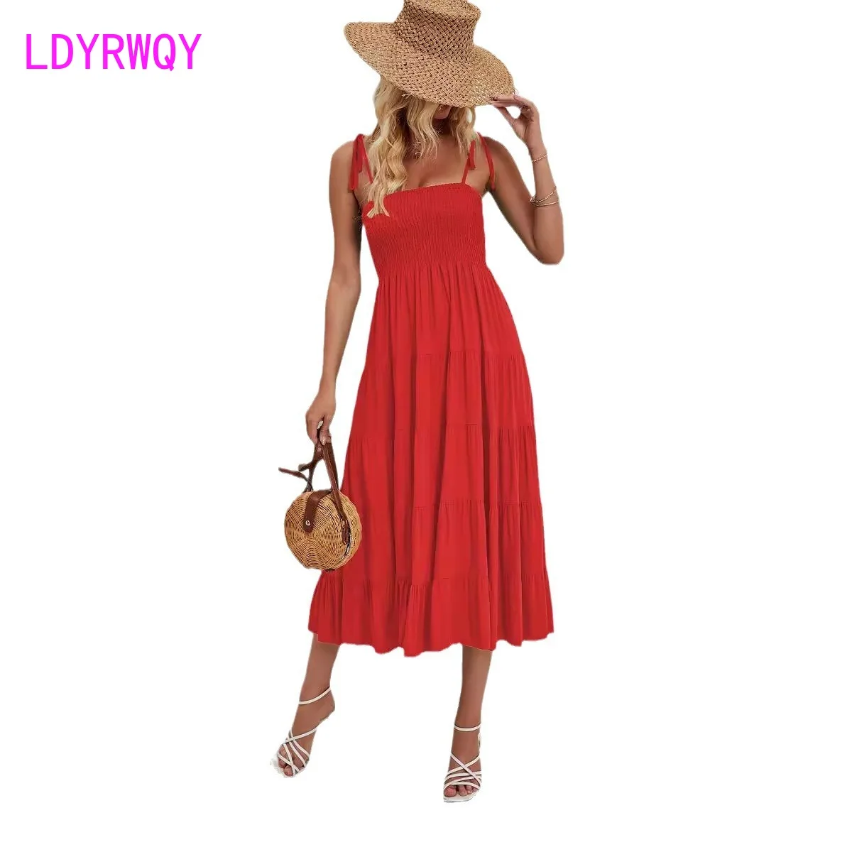 

2024 European and American Summer Women's Wear Amazon Commuter Sleeveless Spicy Girl Long Strap Dress for Women