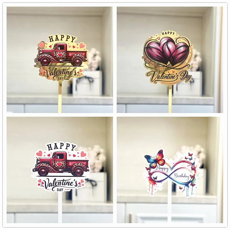 2025 New Colorful Happy Valentine's Day Party Cake Topper Gold High-grade Acrylic Wedding Gift Cake Toppers Dessert Decoration