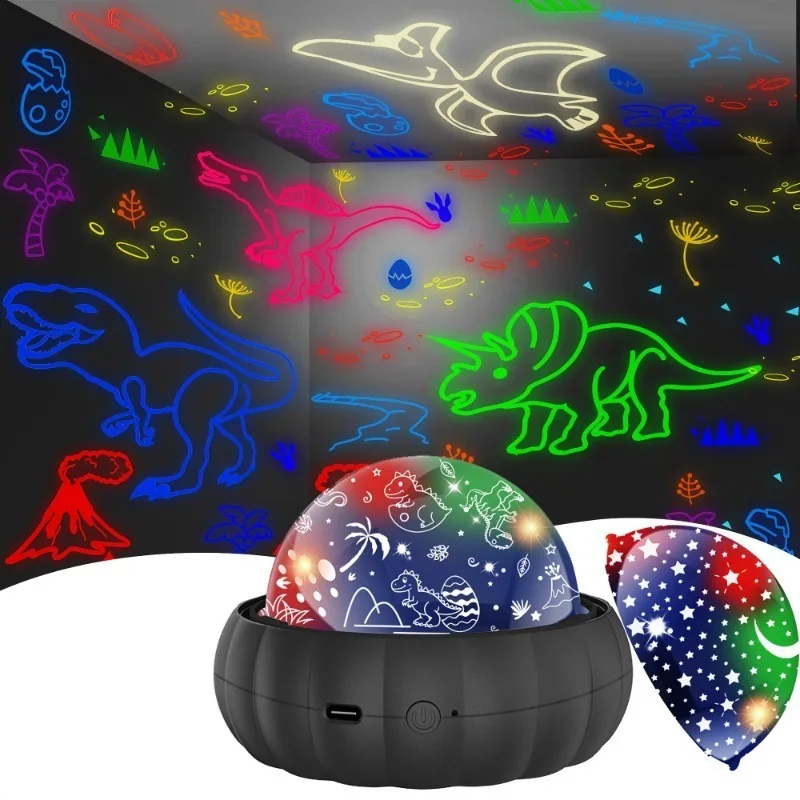 

360 degree rotating luminous unicorn dinosaur projection light, party atmosphere light, four-color optional LED lamp