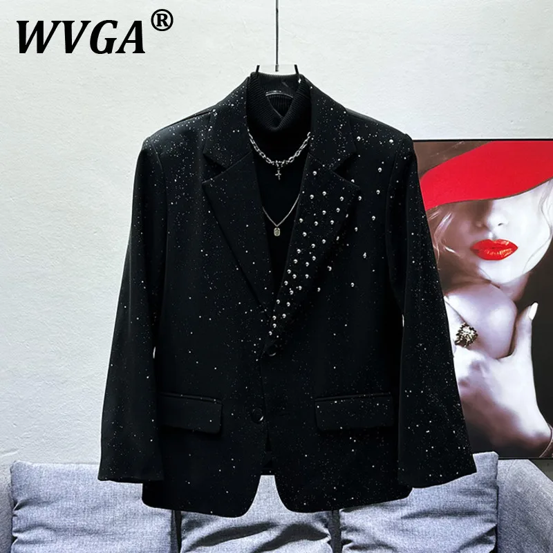 

WVGA Spring Autumn New Men Tide Y2K Techwear Heavy Rivet Sequin Blazer Korean Niche Loose Slimm Chic Casual Suit-Coat Ins W7867