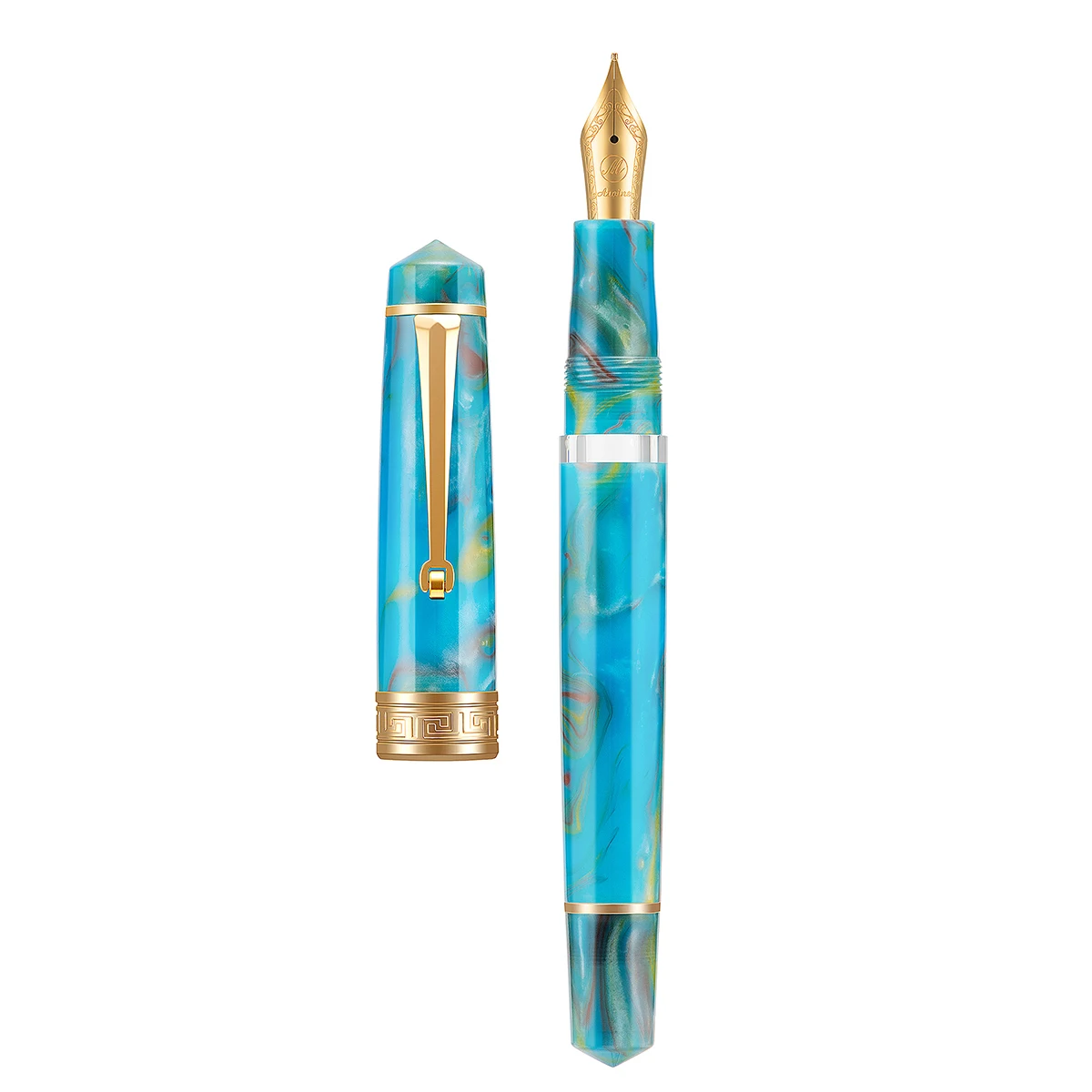 

New Asvine P20 Acrylic Piston Filling Fountain Pen Beautiful Blue-Green EF/F/M Nib with Golden Clip Smooth Writing Office Pen