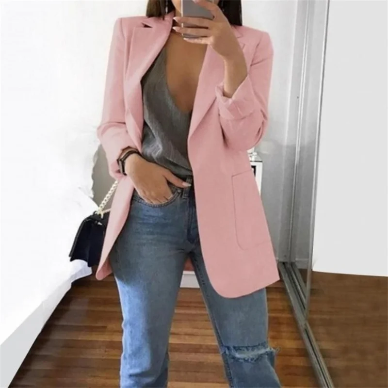 Women\'s Blazers Jacket 2023 Spring Fashion Lapel Slim Cardigan Casual Suit Oversize Office Lady Long Sleeve Solid Color Cardigan