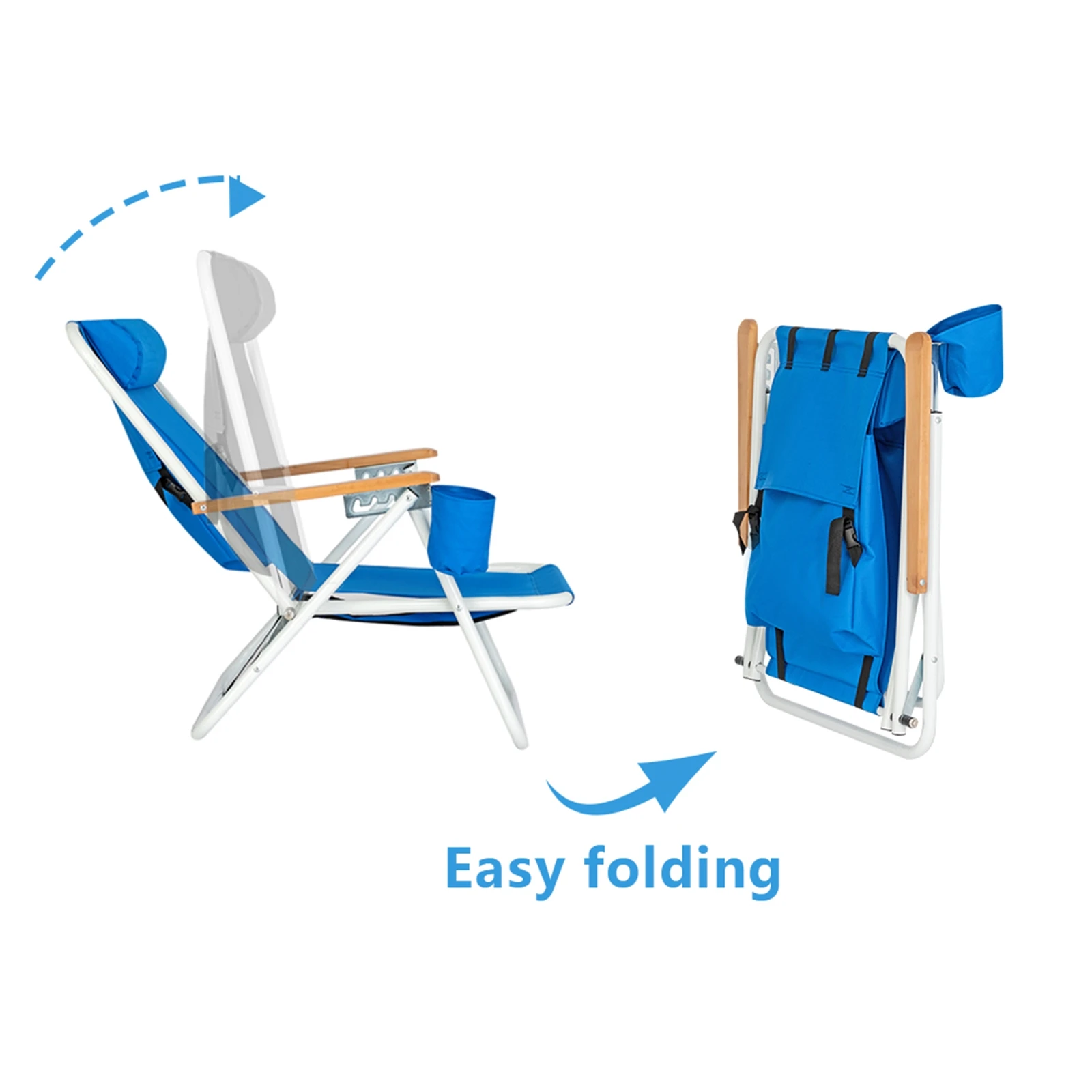 Chaise de plage portable haute résistance, avec repose-sauna réglable, bleu