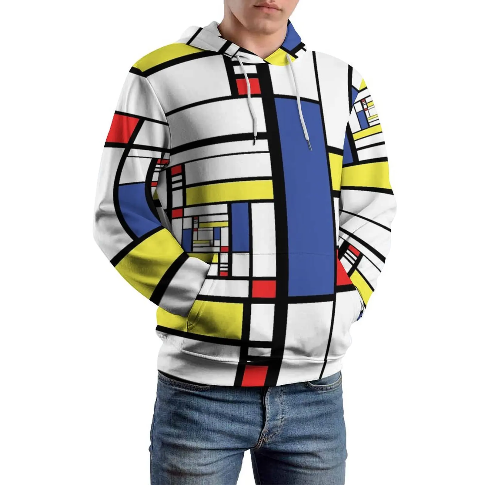 De Stijl-Sweat à Capuche Imprimé Géométrique pour Couple, Hip Hop Respzed, Manches sulf, Cool, Personnalisé, Décontracté, PVD