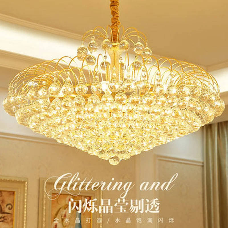 

Golden Modern K9 Crystal Chandeliers Lights Fixture LED American Classic Pendant Chandelier Lamps Hotel Living Room Droplight