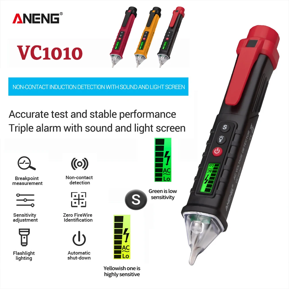 ANENG VC1010 Digitale AC/DC-spanningsdetectoren Slimme contactloze tester Penmeter 12-1000V Stroom Elektrische sensor Testpotlood