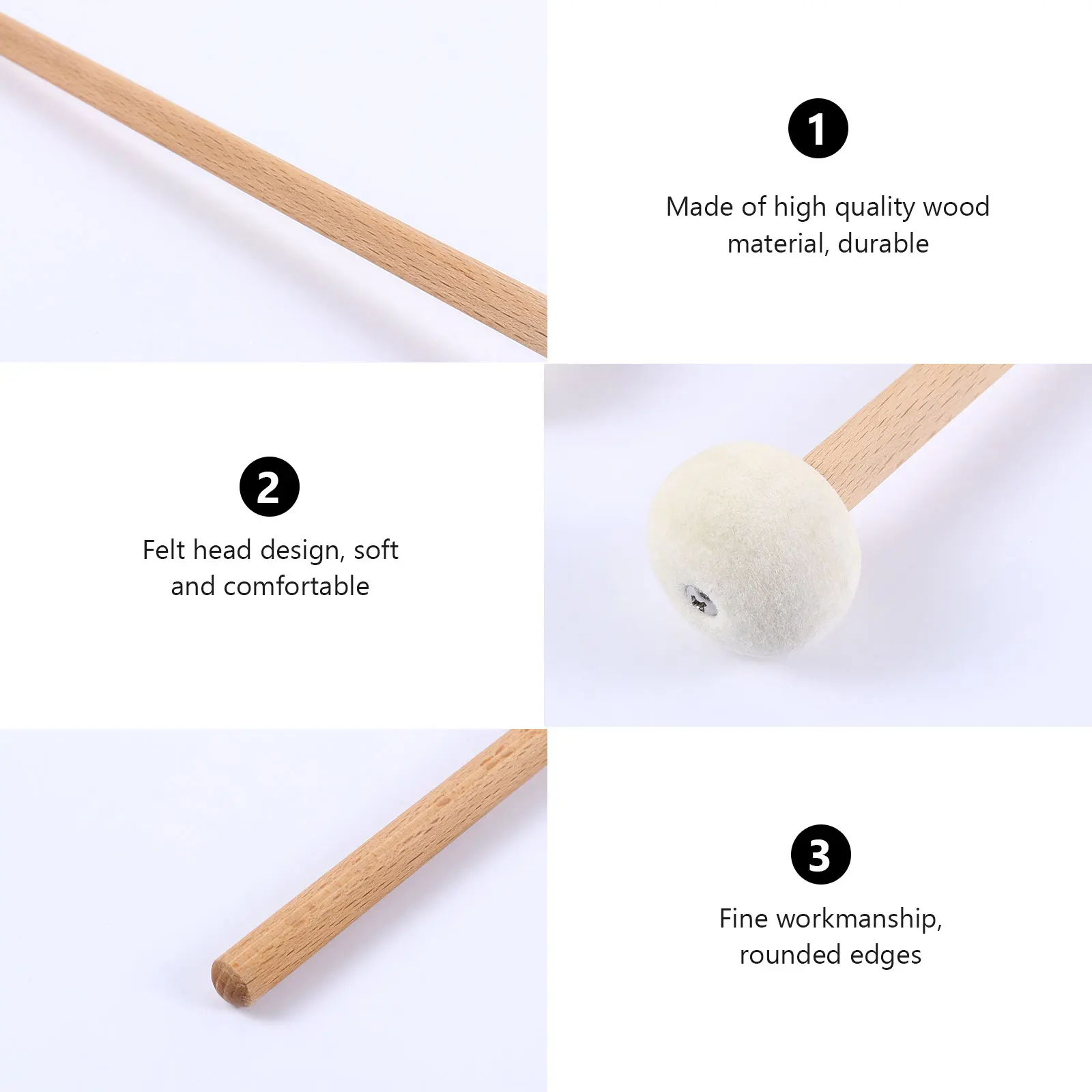 

2Pcs Timpani Mallets Felt Head Drum Sticks Wooden Materials Gentle Comfortable Safe Environmental Professional Students