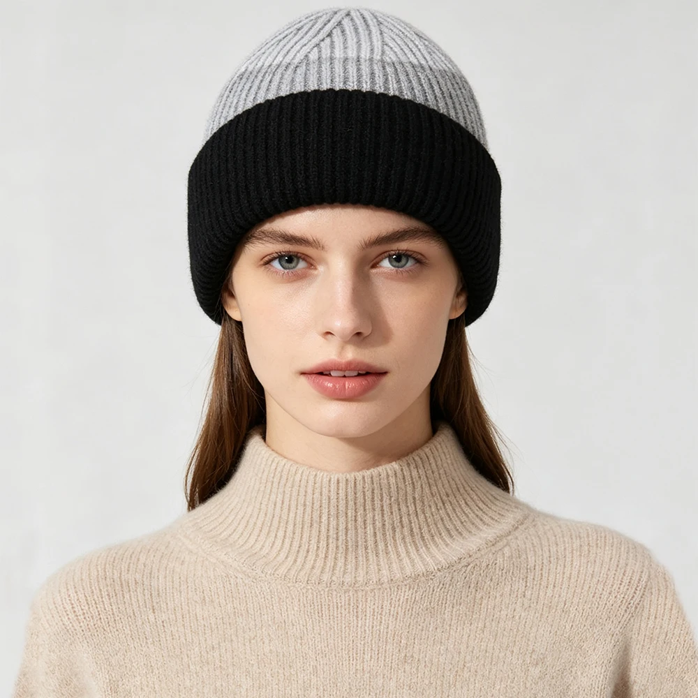 Jxwatcher Winter Hats for Women Fall Warm Three Colors Knitted Beanies Thicken Double Folded Wool Blend Skullies Cap New Arrival