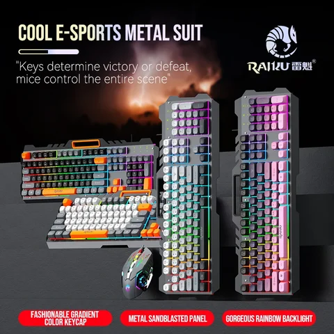 T21 Gradient Color Keyboard 104-Key LED Backlit Keyboard and Mouse Set, 6-Key Wired Mouse, Colorful Backlit Computer Gaming
