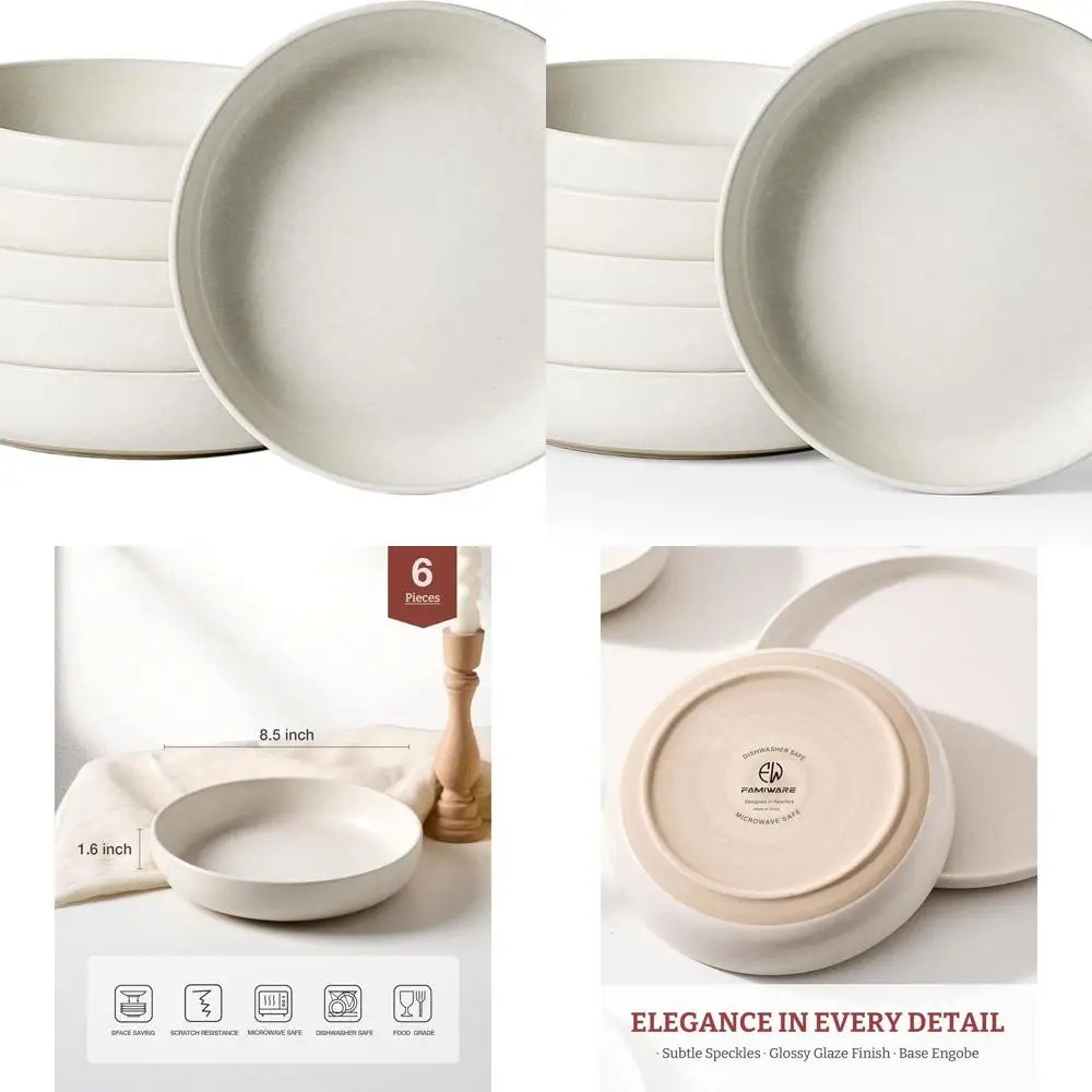 

Set of 6 Matte White Pasta & Salad Bowls, Perfect for Housewarming, Thanksgiving, and Christmas Gifts