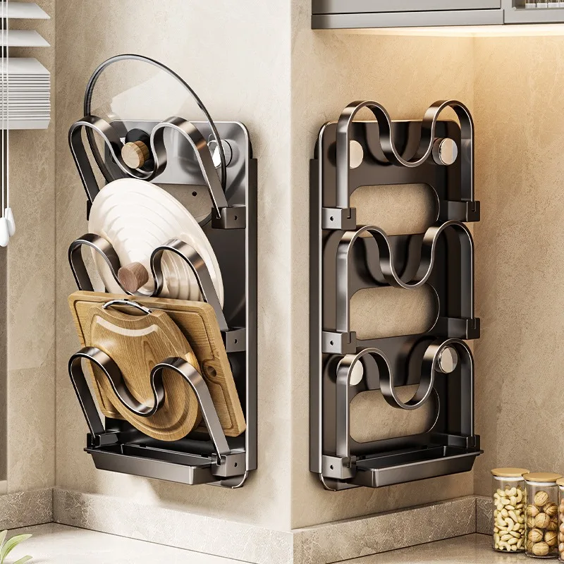 Folding lid rack Wall-mounted kitchen rack No punching cutting board Cutting board Storage shelf Multifunctional placer