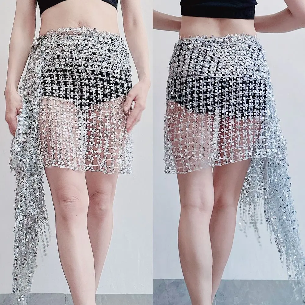 Sequins Belly Dance Belt Tassel Multicolor Belly Dancing Scarf Dance Accessories Hollow Out Belly Dance Costumes Indian Dance