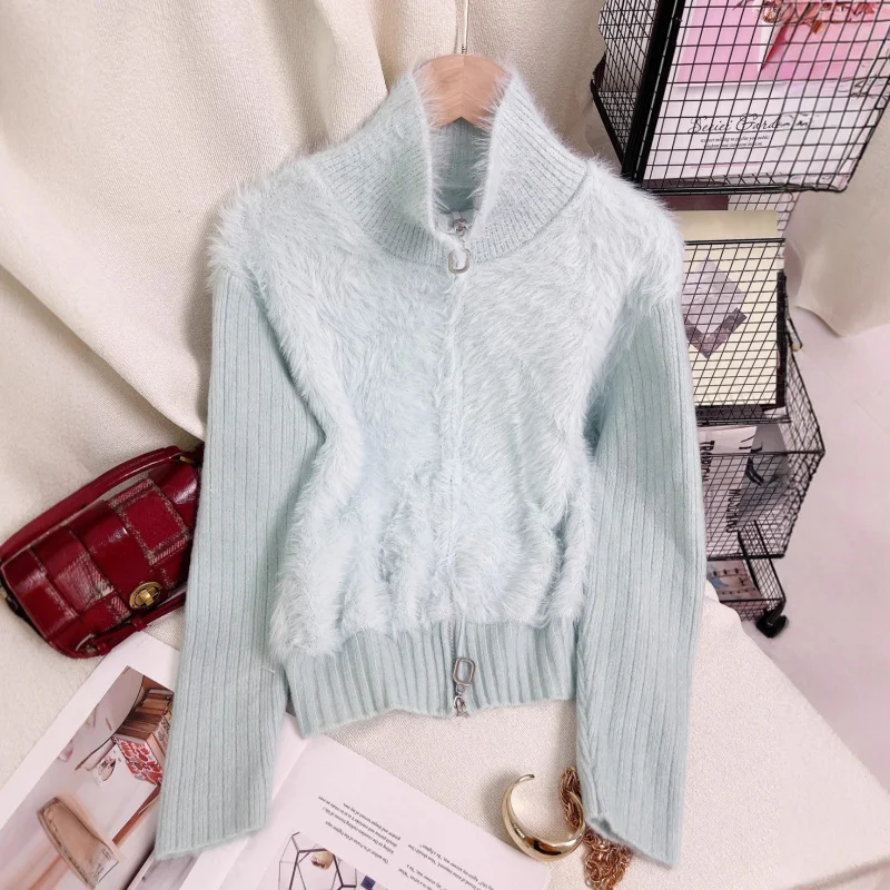 

Однотонный вязаный кардиган, повседневный свитер