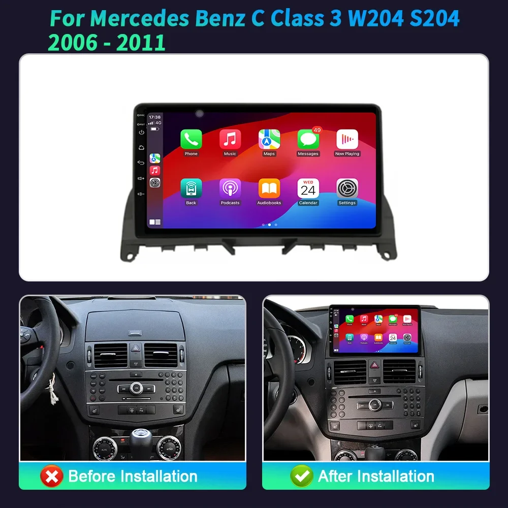 Android 14 For Mercedes Benz C Class 3 W204 S204 2006-2011 Car Player Multimedia Wifi 4G GPS Radio Carplay Touch Screen Stereo