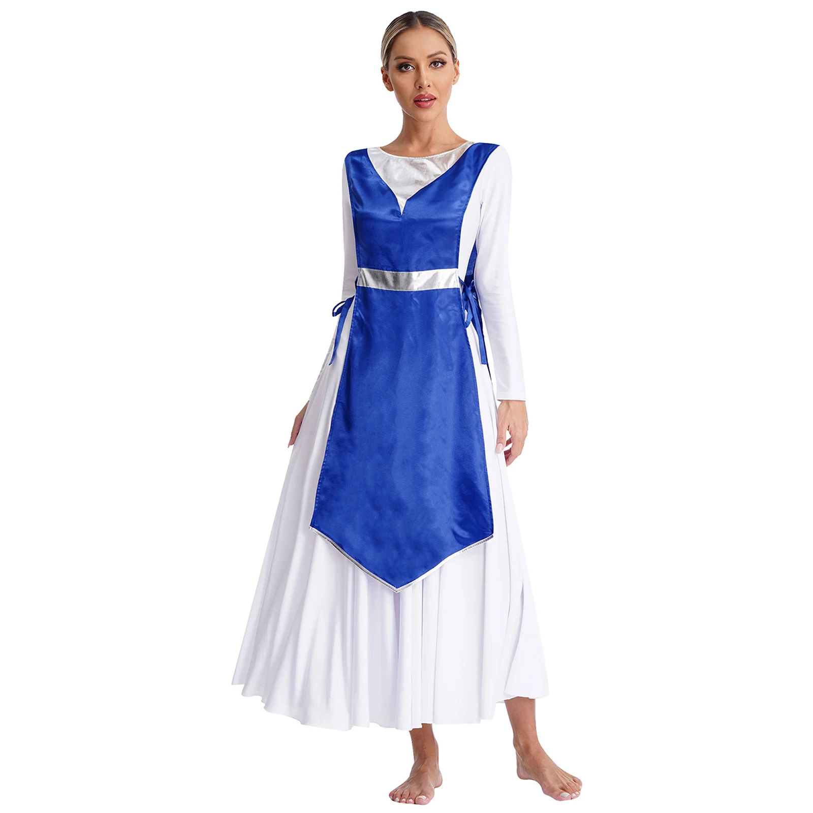 Women's Church Worship Robe Lace-up Sides Split Tunic Costume Liturgical Lyrical Dance Dress Tunic Overlay Choir Dance Costume