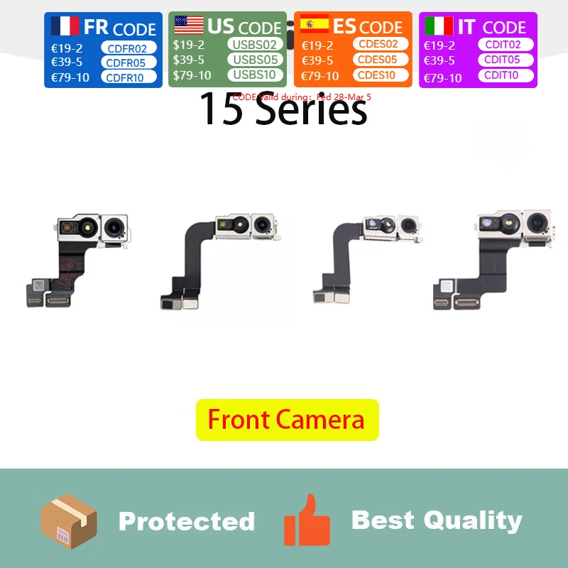For Iphone Front Camera 15 15Plus 15Pro 15ProMax Facing Camera Replacement Lens Metal Case Flex Cable