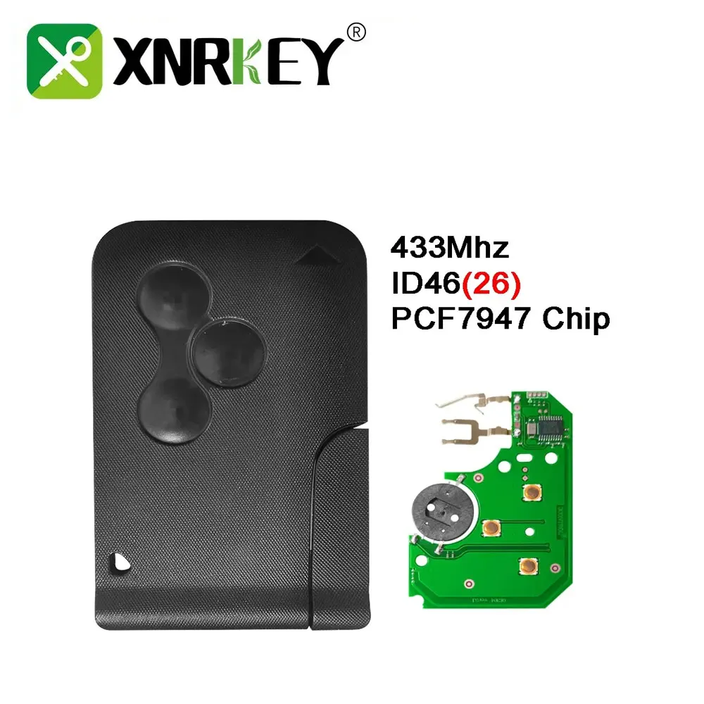 

XNRKEY Car Key ID46 PCF7947 Chip for Renault Clio Logan Megane 2 3 Valatis With Logo Remote Key Smart Card 433mhz